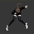 Anime Style Woman In Pink Hoodie With Cat Ears Tail Sitting On Black Floor