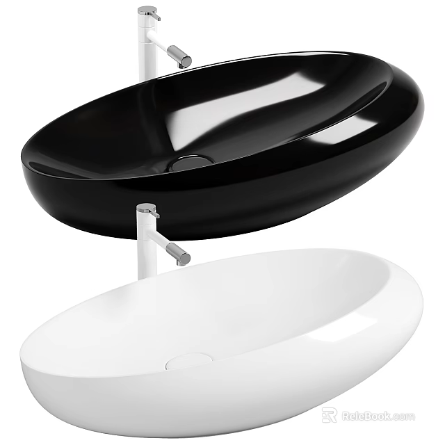 Modern Black And White Oval Shaped Countertop Washbasins With Glossy Ceramic Surface 3d model 