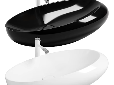 Modern Black And White Oval Shaped Countertop Washbasins With Glossy Ceramic Surface 3d model