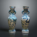 Traditional Chinese Blue And White Vases With Dragon Patterns And Double Ear Design 3d model