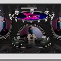 Contemporary KTV Interior With Green Circular Sofas Neon Lighting Large Screens And Decorative Paintings