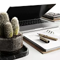 Modern Laptop On White Desk With Notebooks Cactus Plants Marble Coasters Gold Phone Case