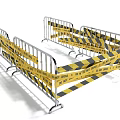 Metallic Temporary Barriers With Yellow Black Warning Tape And No Cross Signs