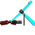 Colorful Playground Equipment With Cross Shaped Blue Beams And Red Black Seats