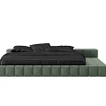 Modern Green Upholstered Double Bed With Black Mattress And Panel Design 3d model