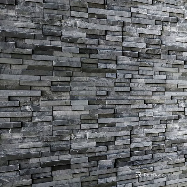 Gray Stacked Natural Stone Wall With Textured Surface And Modern Design 3d model
