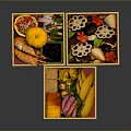 Fresh Assorted Food In Red Bordered Square Bento Box With Meat Slices Vegetables And Fruits