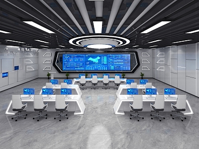 Modern monitoring room with white light 3d model