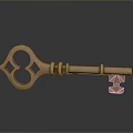 Antique Bronze Key With Ornate Head And Metal Texture On Dark Background With Reflection