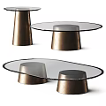 Modern Coffee Table With Glass Top And Metallic Cone Shaped Bronze Bases