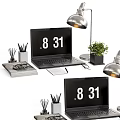 Modern Workspace Accessories Including Laptop Showing 8 31 Time Desk Lamp Potted Plant And Notebooks