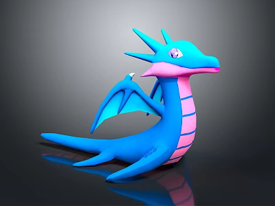 Cartoon Fantasy Blue Pink Dragon Character With Wings And Horns 3d model