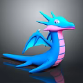 Cartoon Fantasy Blue Pink Dragon Character With Wings And Horns