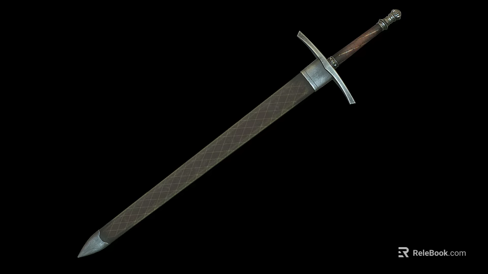 Medieval Knight Weapon Steel Sword With Engraved Blade And Wooden Handle 3d model 