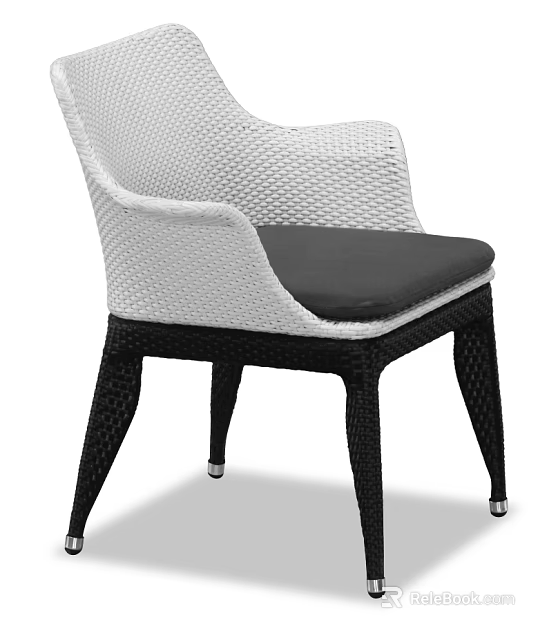 Modern Wicker Dining Chair Design With Black Cushion And Metal Legs 3d model 