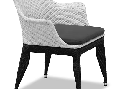 Modern Wicker Dining Chair Design With Black Cushion And Metal Legs 3d model