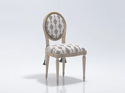 Traditional Design Dining Chair With Patterned Fabric Upholstery Wooden Frame And Tassel Details 3d model