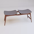 Modern Double Seat Stool With Gray Padded Surface And Wooden Legs