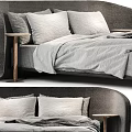 Modern Double Bed Interior Design With Gray Bedding Pillows And Wooden Side Table 3d model
