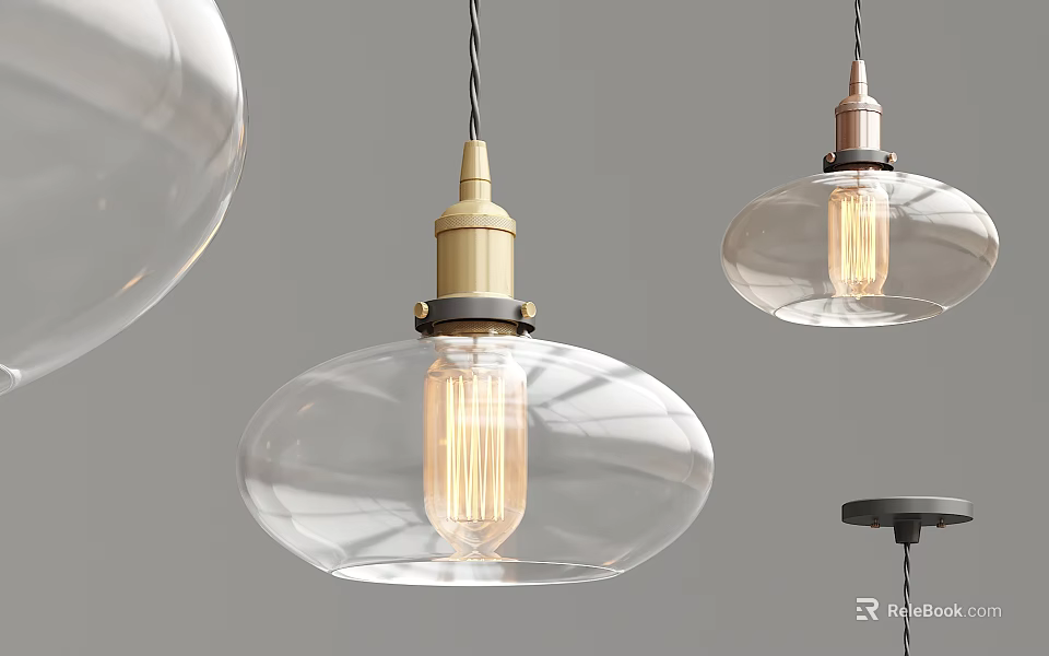 Modern Pendant Lights With Clear Glass Shade Brass Base And Filament Bulb 3d model 