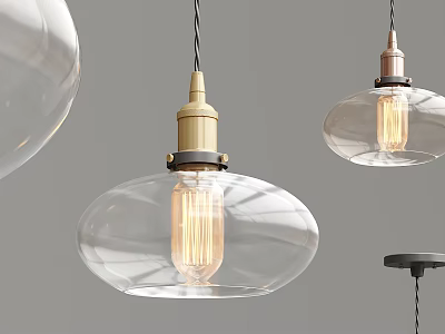 Modern Pendant Lights With Clear Glass Shade Brass Base And Filament Bulb 3d model