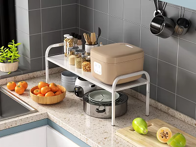 Sleek White Metal Bathroom Cabinet Rack For Toiletries Storage On Vanity Countertop 3d model