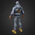 Game Movie Character Wearing Blue And White Jacket With Yellow Tool Bag And Glasses