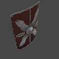 Red Shield With Silver Wing Ornaments And Metallic Center Sphere Design Details