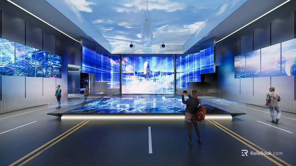Tech Exhibition Hall With Interactive Digital Displays Modern Floor Projection 3d model 