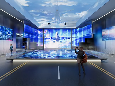 Tech Exhibition Hall With Interactive Digital Displays Modern Floor Projection 3d model