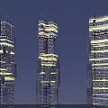 Futuristic Skyscrapers With Illuminated Yellow Lights And Unique Vertical Design