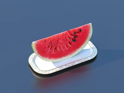 A Slice of Watermelon on a Silver Tray Against a Dark Background 3d model