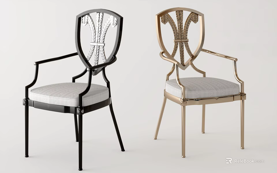 Elegant Modern Black And Gold Dining Chairs With Decorative Cutout Back And Upholstered Seats 3d model 