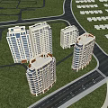 Modern Residential Towers With Curved And Rectangular Design Glass Windows Green Area Roadside