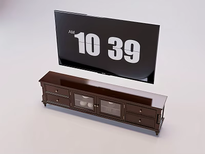 Dark Brown TV Stand With Drawers And Glass Doors For Living Room TV Placement 3d model