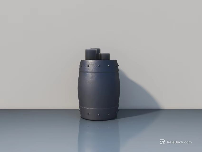 Black Barrel With Metal Rivets On Smooth Surface Gray Background Wall 3d model