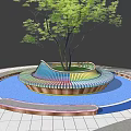 Colorful Tree Planter Design Featuring Wavy Edges Blue Ground And Walkway 3d model