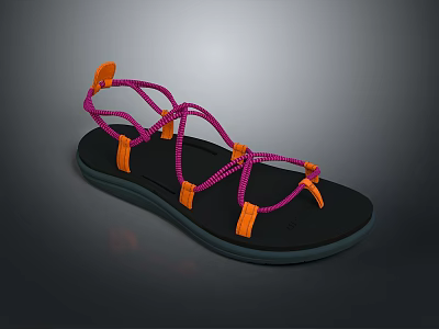 Comfortable Purple Orange Strap Sandals With Black Non Slip Sole Design 3d model