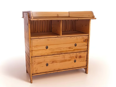 Natural Wood Sideboard with Two Drawers and Open Storage Shelves Design 3d model