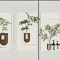 Modern Wall Decor with Wooden Planters Green Plants and Geometric Shapes