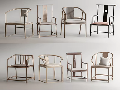 Modern Designer Armchairs With Wooden Frames Various Backrest Styles And Seat Cushions 3d model