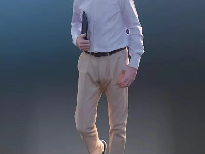 A Man in Light Colored Shirt and Khaki Pants Walking with Black Folder 3d model