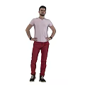 Casual men's hands waist-pinching posture red pants men 3d model