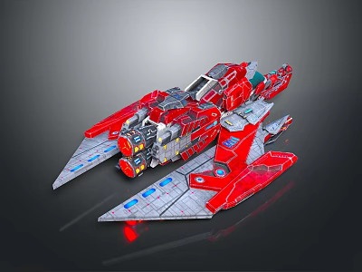 Red And Silver Mechanical Spaceship Model Showcasing Intricate Engine Wing And Structural Design 3d model