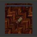 Red Wooden Hinged Door With Blue Frame And Golden Handle On Patterned Floor