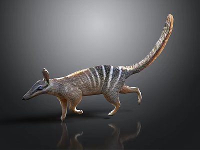 Striped Animal With Long Tail Slender Snout And Upright Ears Walking 3d model