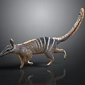 Striped Animal With Long Tail Slender Snout And Upright Ears Walking