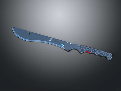 Curved Blade Knife With Black Textured Handle Red Accent And Sharp Edge 3d model