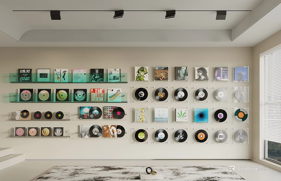 Stylish Home Decor Wall With Neatly Arranged Vinyl Records And Album Covers 3d model 