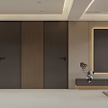 Modern Elegant Open Concept Dining and Living Room With Wooden Cabinets Sofa and TV Wall